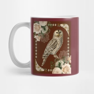 Barn Owl with Ivory Roses in Art Nouveau Influence Mug